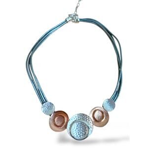 Silver Tone Triple Cord with Copper and Silver Tone Accents Necklace